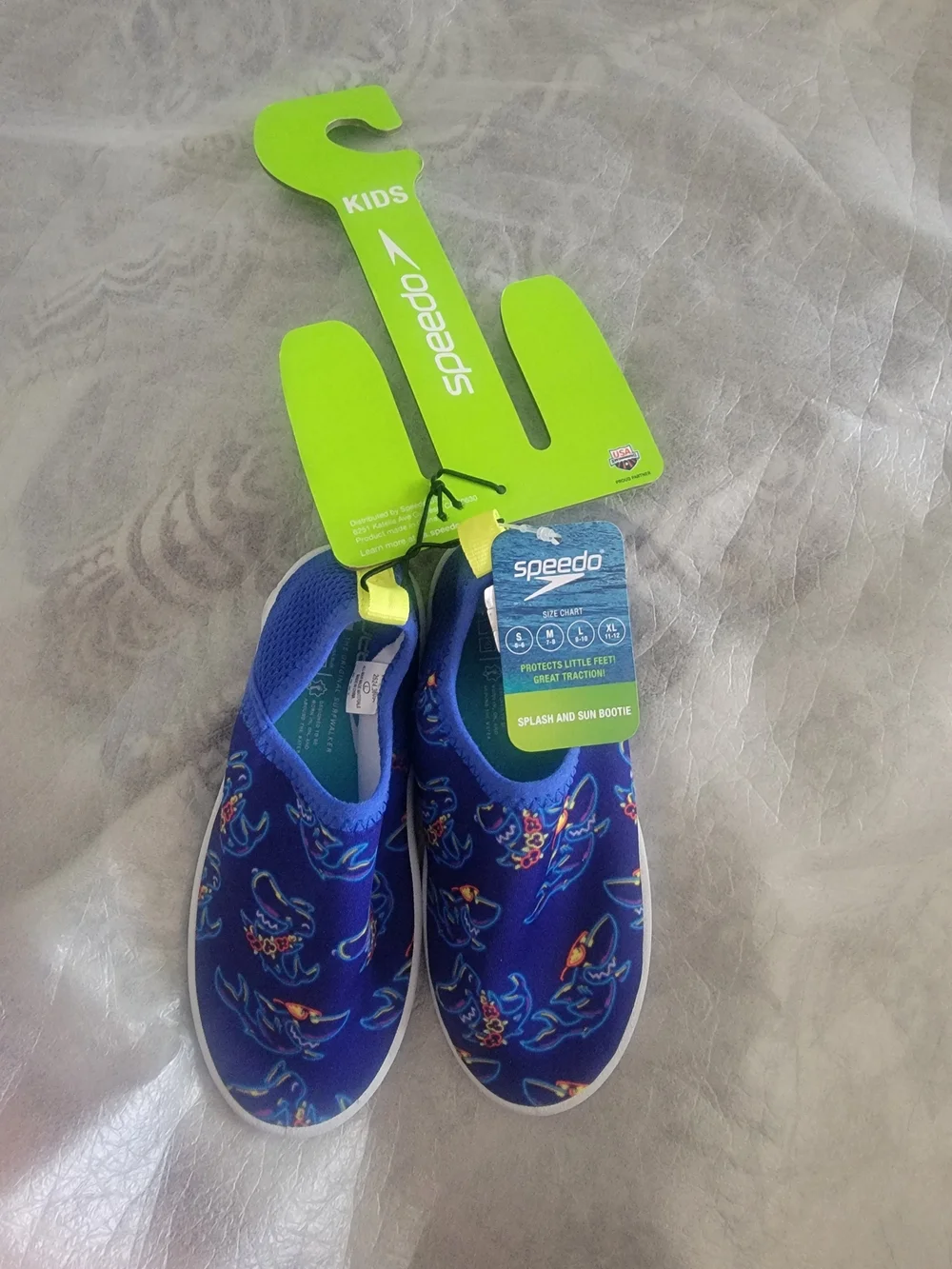 Speedo Little Boys S(5/6) & L (9/10) Aqua Socks Water Shoes Blue .